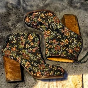Jeffrey Campbell Floral Tapestry Chunky Heel Boots